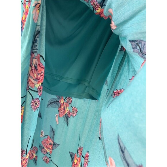 Express Floral Outfit Maxi Skirt Kimono Wrap Top Teal Rayon Womens Large New Tag - Picture 5 of 16